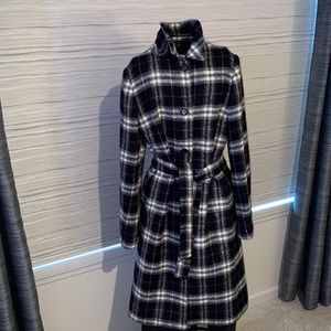 Burberry Plaid Pea Coat in Black and Purple Size 12